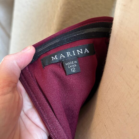 Marina Gown Burgundy Strapless Ruched Sweetheart Neck Size 12 - Picture 8 of 8